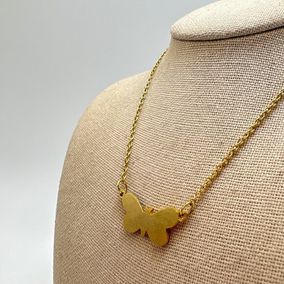 Gold & Silver Tone Butterfly Chain Necklace Spring Ring Clasp Size 15" Length - Picture 5 of 11